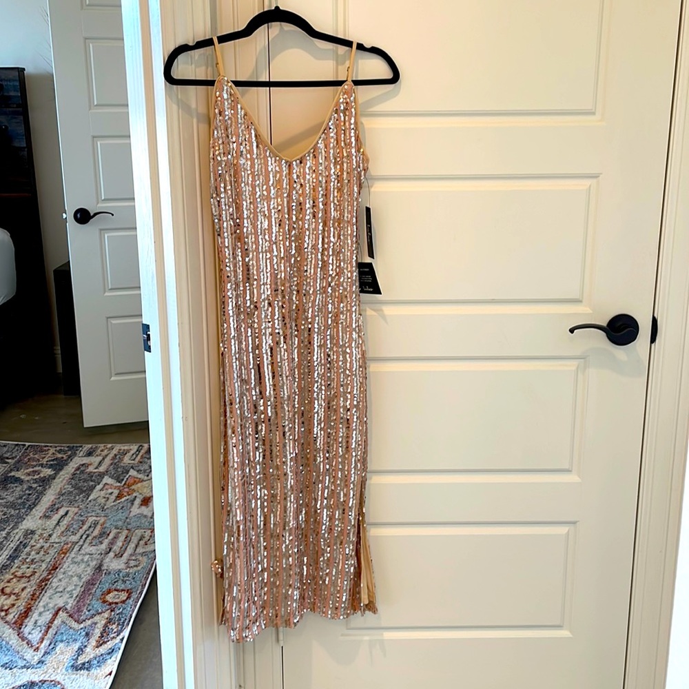 Pink sequin midi dress